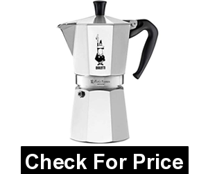 Bialetti 6801 Moka stovetop coffee maker, 9-Cup, Price: $34.90, strong, rich, and velvety brew