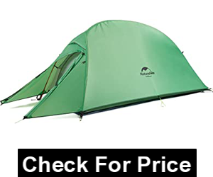 Naturehike Cloud-Up 1, 2 and 3 Person Lightweight Backpacking Tent with Footprint, Inner layer size: 83(L) x 49(W) x 39(H) inches. Outer layer with extra 24inch long vestibule for storage room