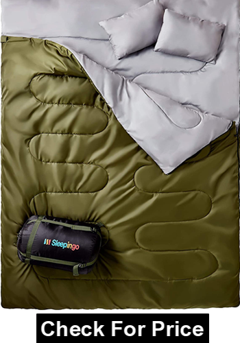 Sleepingo Double Sleeping Bag for Backpacking, Camping, Or Hiking, Queen Size XL! Cold Weather 2 Person Waterproof Sleeping Bag for Adults Or Teens. Truck, Tent, Or Sleeping Pad, Lightweight