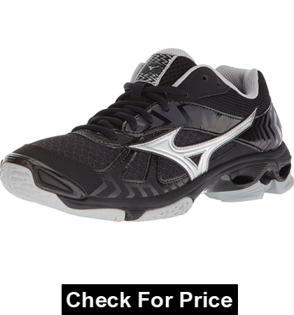 Mizuno Wave Bolt 7 Womens Black-Silver volyball shoes for hitters, 100% Synthetic, Made in the USA, Air Mesh Upper, Intercool