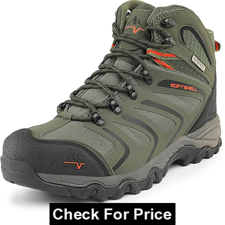 NORTIV 8 Men's High Ankle Waterproof Hiking Boots for Wide Feet, Color: Army Green, Black and Orange, Rubber sole, 1 inches Heel, 13" wide around