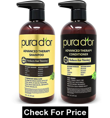 PURA D'OR Advanced Therapy System Shampoo & Conditioner, Increases Volume, Strength and Shine, No Sulfates, Made with Argan Oil