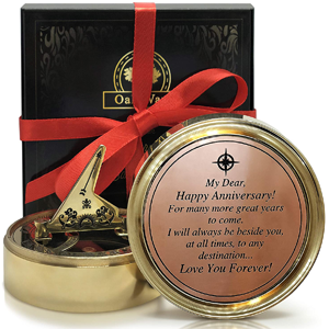 OakiWay Anniversary Brass Sundial Compass with Special Engraved Greeting OakiWay Anniversary Brass Sundial Compass with Special Engraved Greeting
